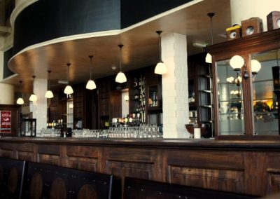 Wooden Bar with Hanging Lights